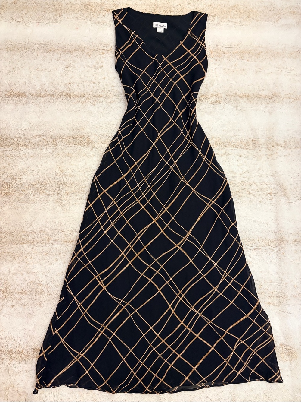 🖤 Vintage Y2K Black Brown Abstract Maxi Dress 90s Minimalist Whimsy Goth Witchy
